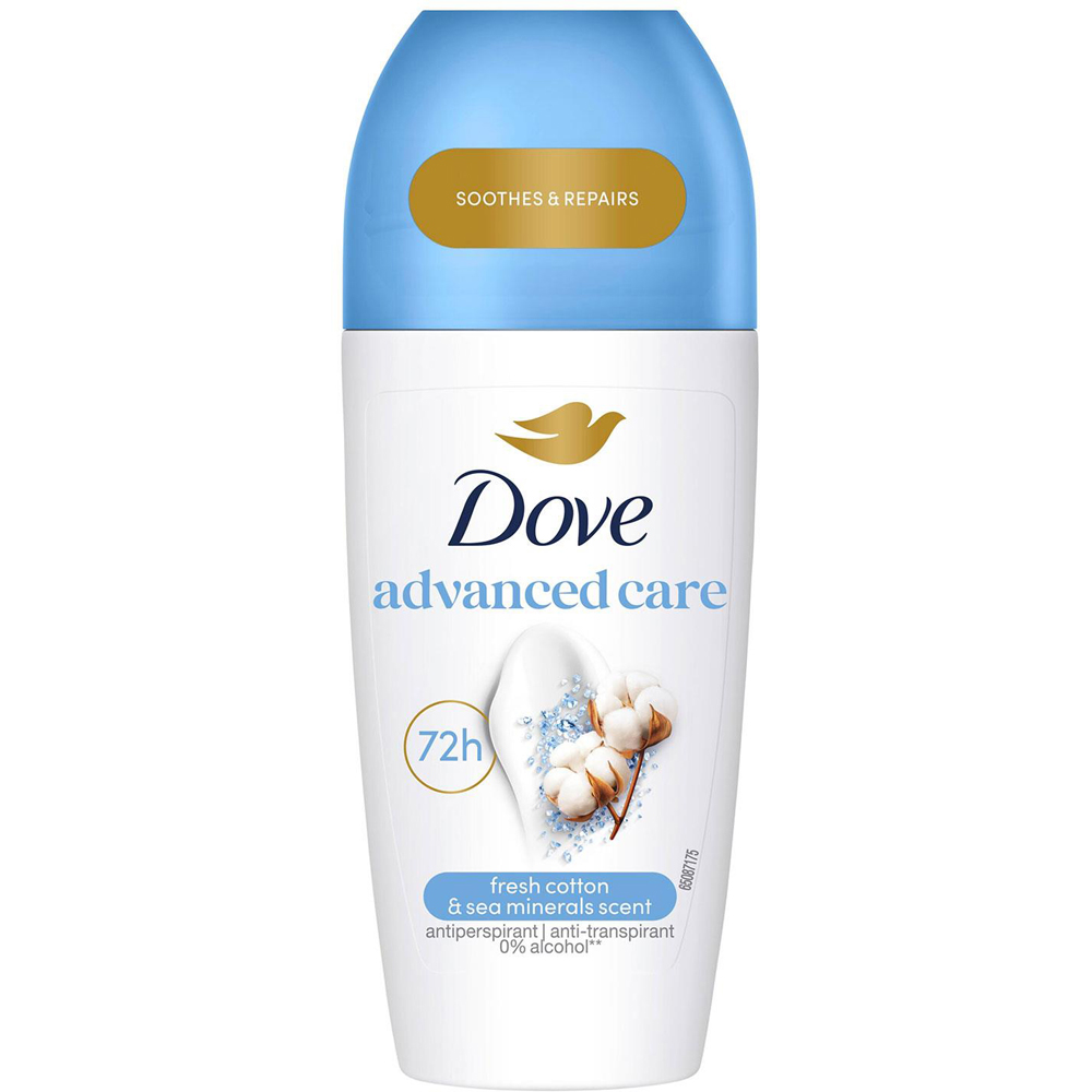 Dove Advanced Care Fresh Cotton and Sea Minerals Antiperspirant Roll On 50ml 6 Pack Image 2