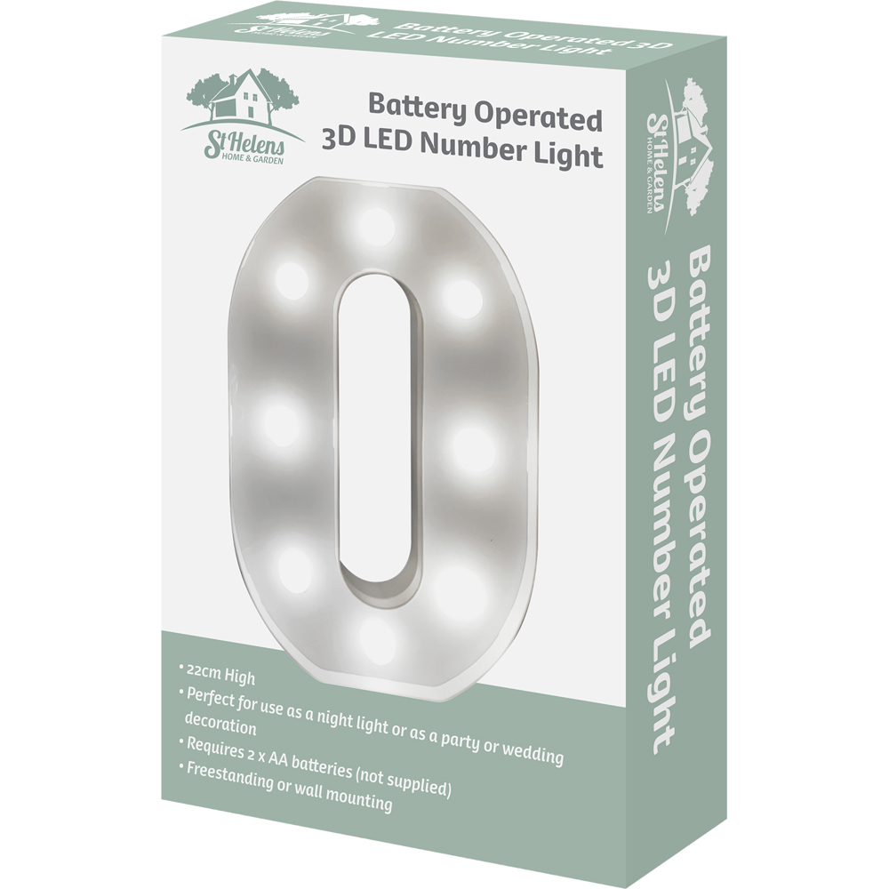 St Helens Battery Operated 3D LED Number 0 Light Image 3