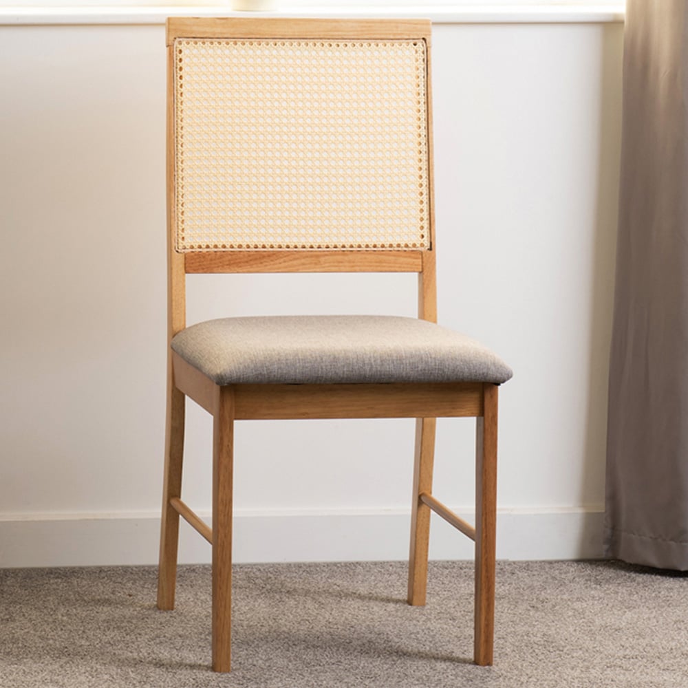 Seconique Ellis Set of 2 Grey Fabric Oak Effect Dining Chair Image 1