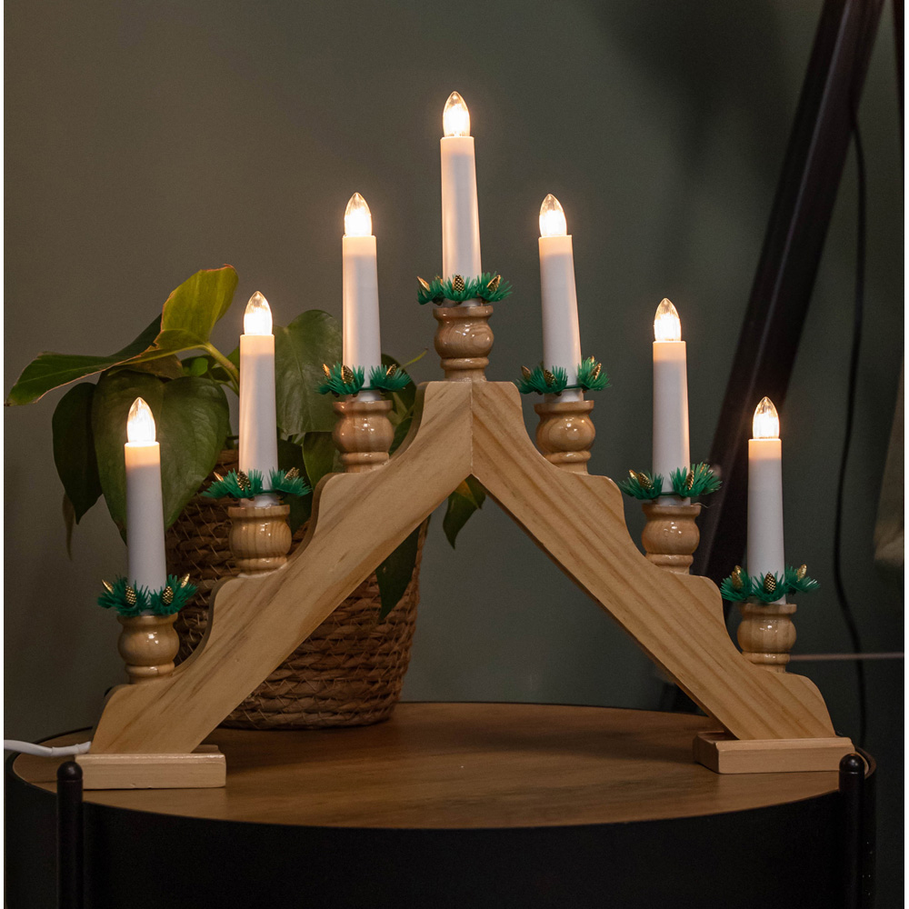 Samuel Alexander 7 Warm White LED Brown Wooden Christmas Candle Bridge 40cm Image 6