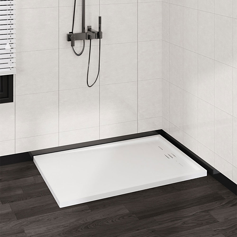 H&O Direct White Sleek Rectangular Shower Tray with Drain 120cm Image 2