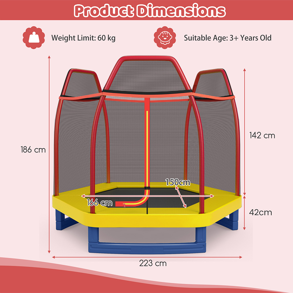 Costway 7ft Orange Toddler Trampoline with Safety Enclosure Net Image 9
