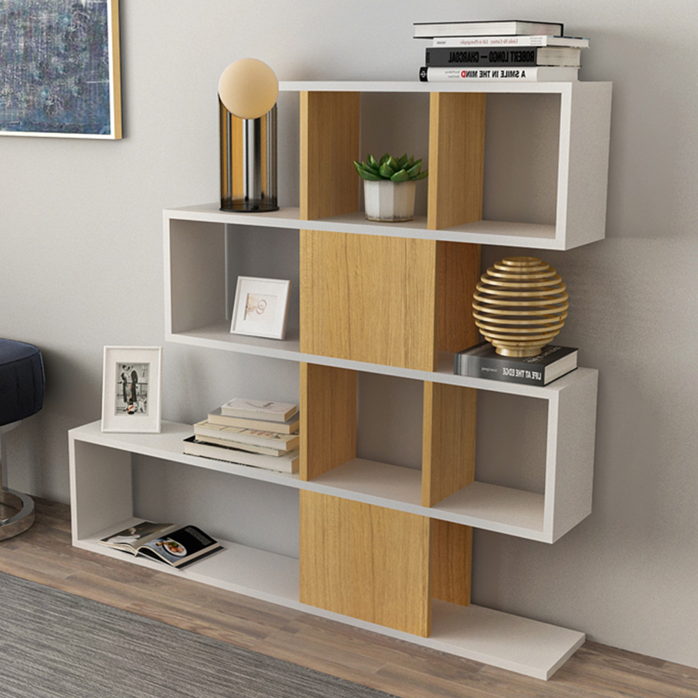 Decorotika Karlin 9 Shelf White and Teak Modern Bookcase Image 1