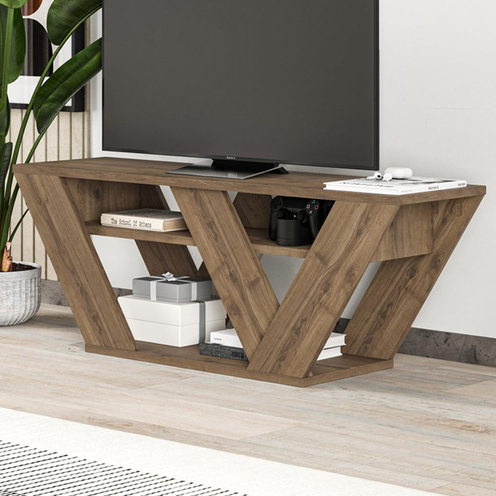 Decortie Pipralla 2 Shelf Dark Oak Effect Modern TV Unit Image 1