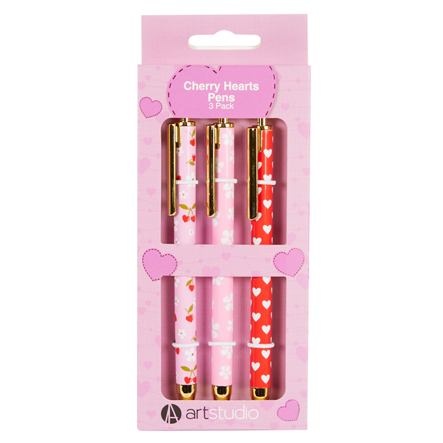 Pack of 3 Cherry Hearts Pens - Pink Image 2