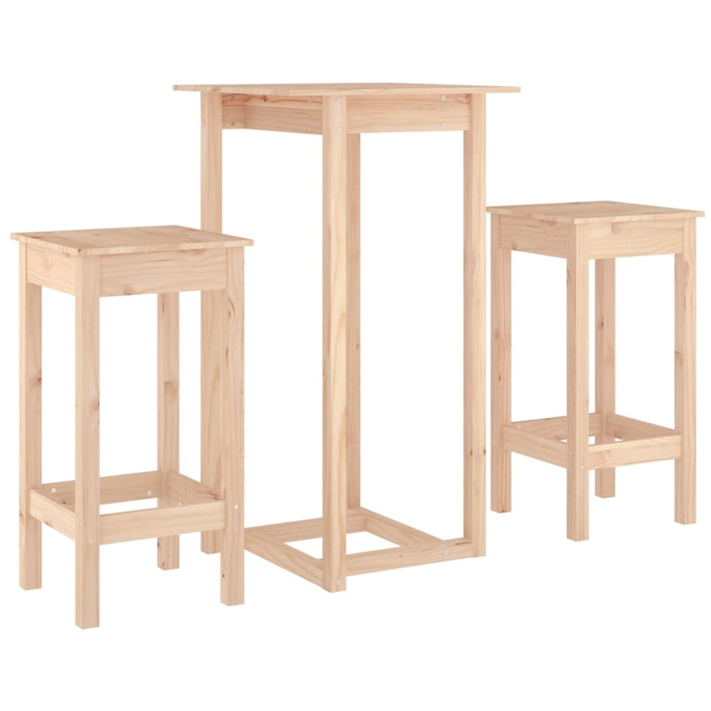 vidaXL Natural Solid Pine Wood Bar Table Set of 3 Image 2