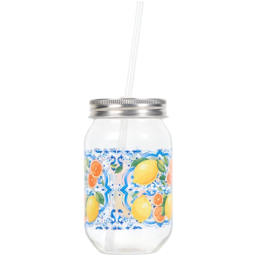 Dolce Vita Print Mason Jar with Straw Multicolour Image 1