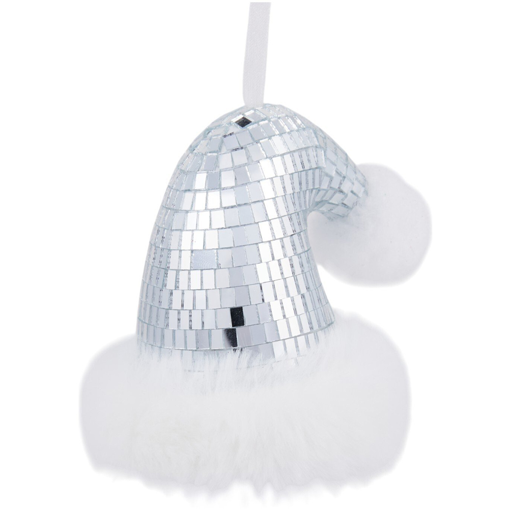 Set of 3 Disco Santa Hat Tree Decorations Silver Image 2