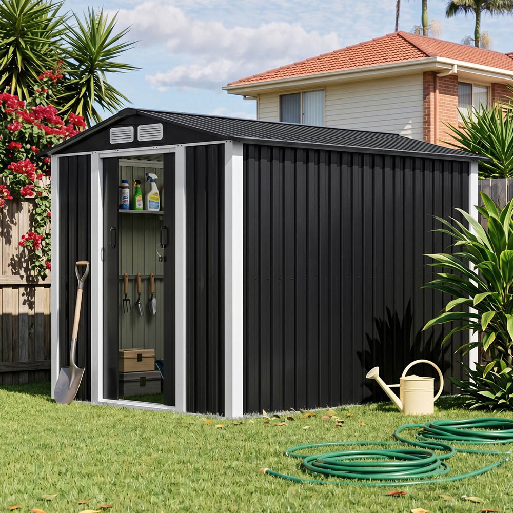 Living and Home 6 x 8ft Black Metal Apex Garden Storage Shed Image 5