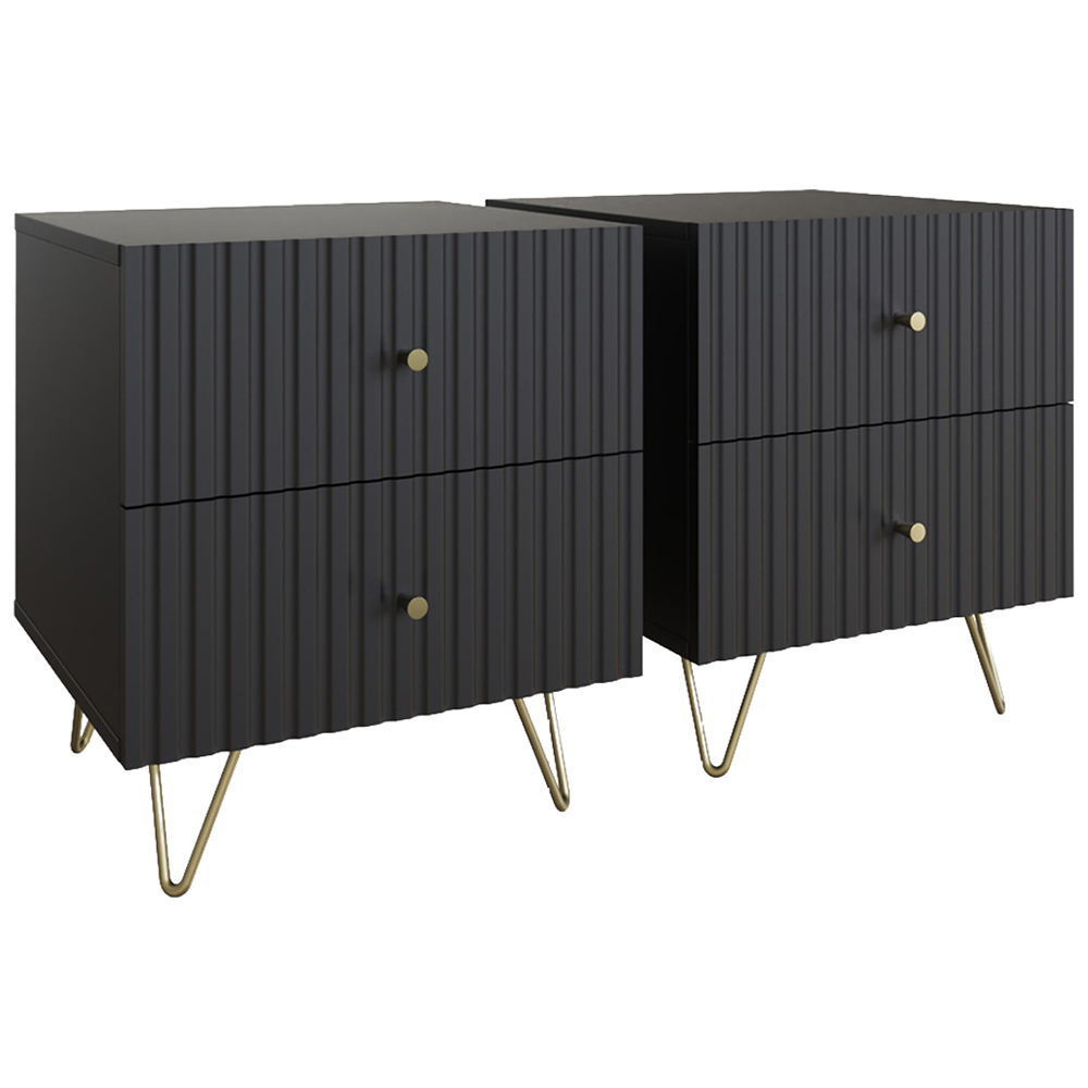GFW Thalia 2 Drawer Black Bedside Table Set of 2 Image 4