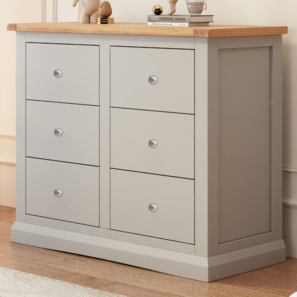 Cabinet Bits Loreo 6 Drawer Grey Chrome Knob Chest of Drawers Image 1