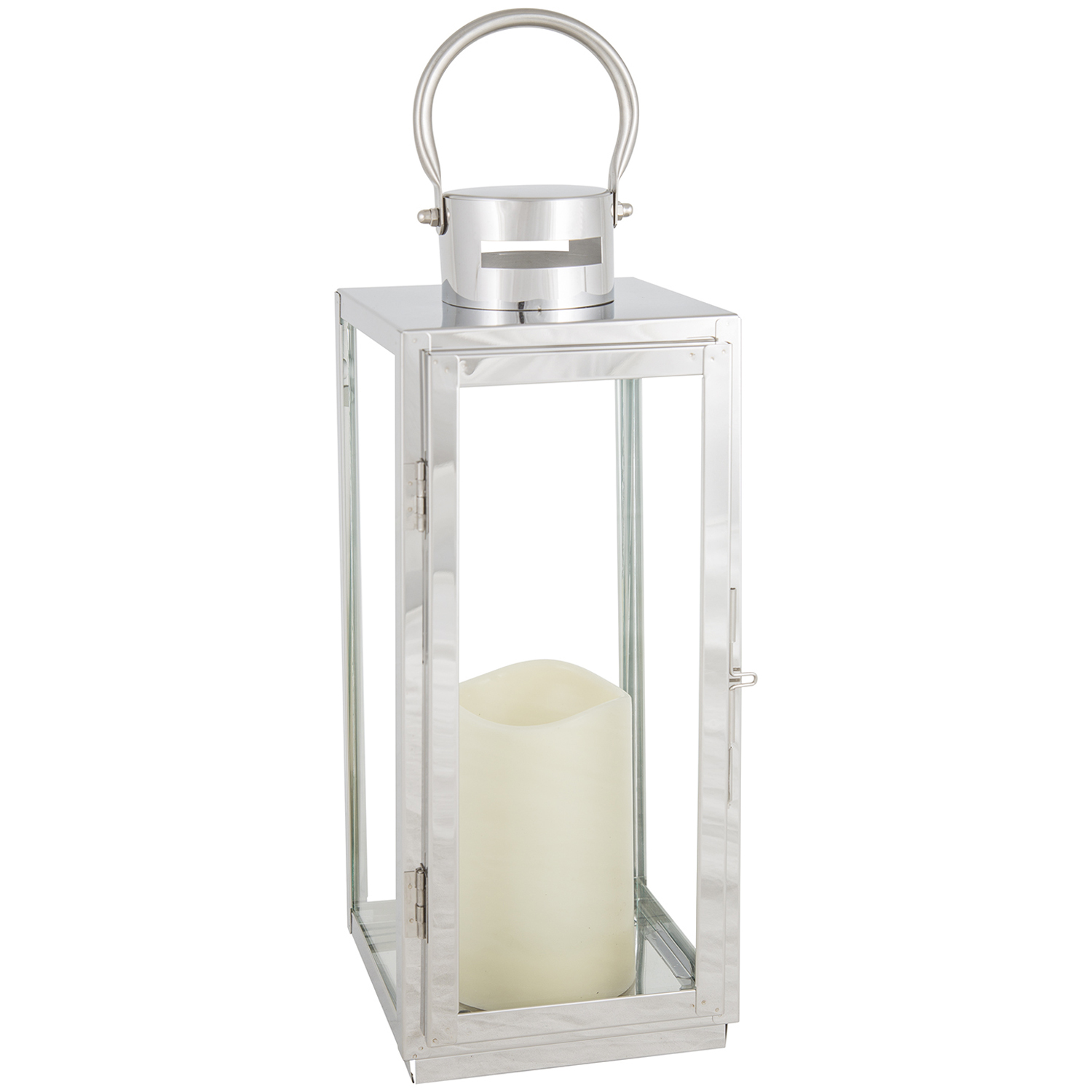 Modern LED Silver Stainless Steel Battery Powered Lantern Image 1