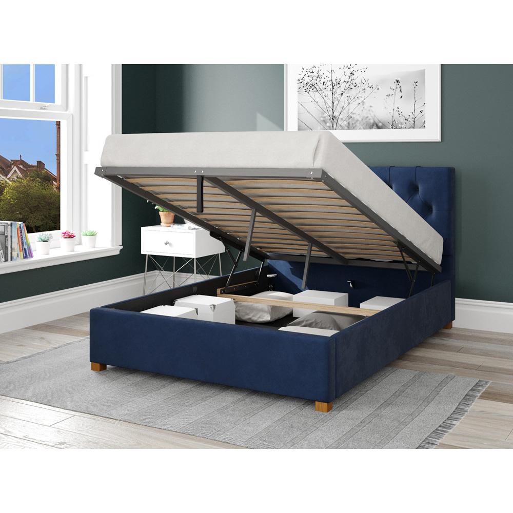 Aspire Olivier Double Navy Plush Velvet Ottoman Bed Image 2