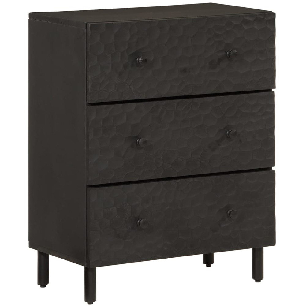 vidaXL 3 Drawer Black Solid Mango Wood Side Cabinet Image 2