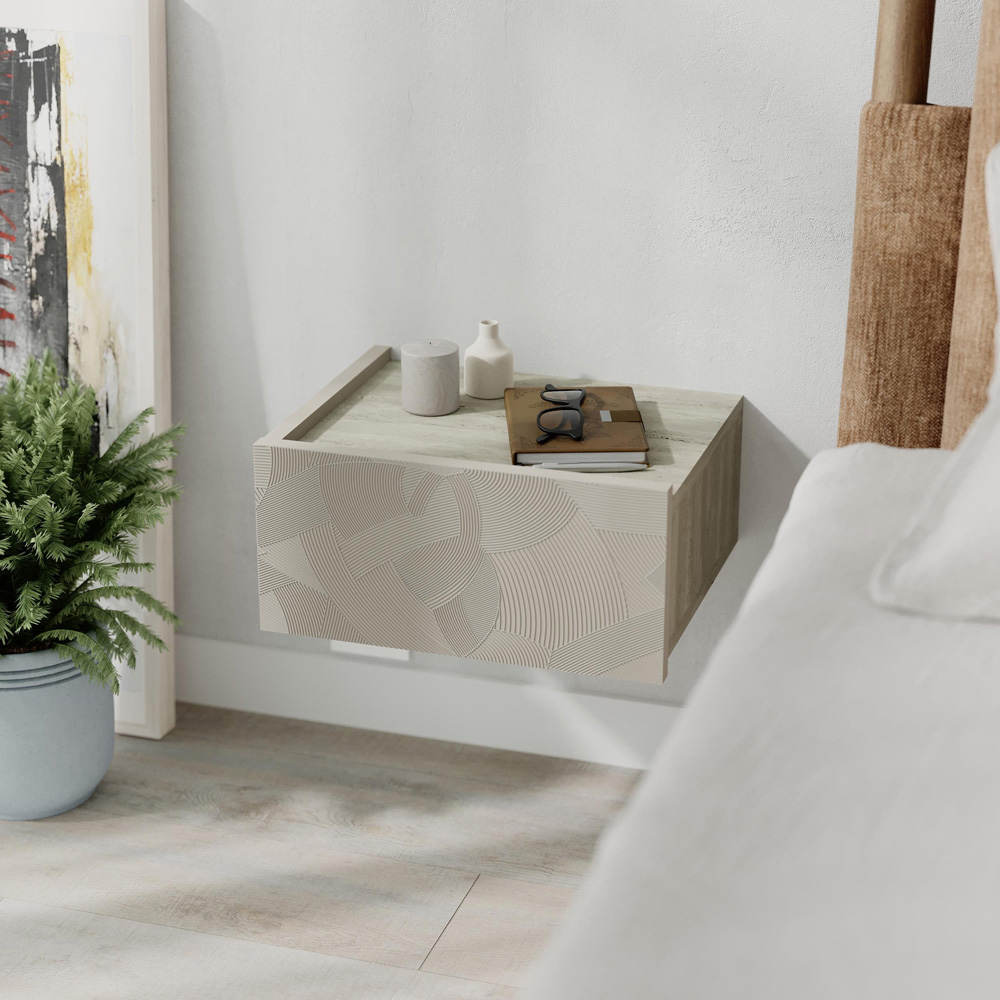 Decortie Onda Single Drawer Sandstone LED Wall-Mounted Bedside Table Image 6
