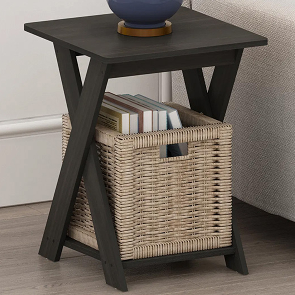 Walplus Single Shelf Espresso Criss Crossed End Table Image 1