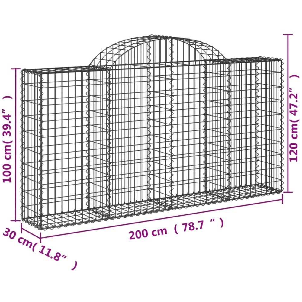vidaXL Silver Galvanised Iron Arched Gabion Basket 200 x 30 x 100/120cm 30 Pack Image 5