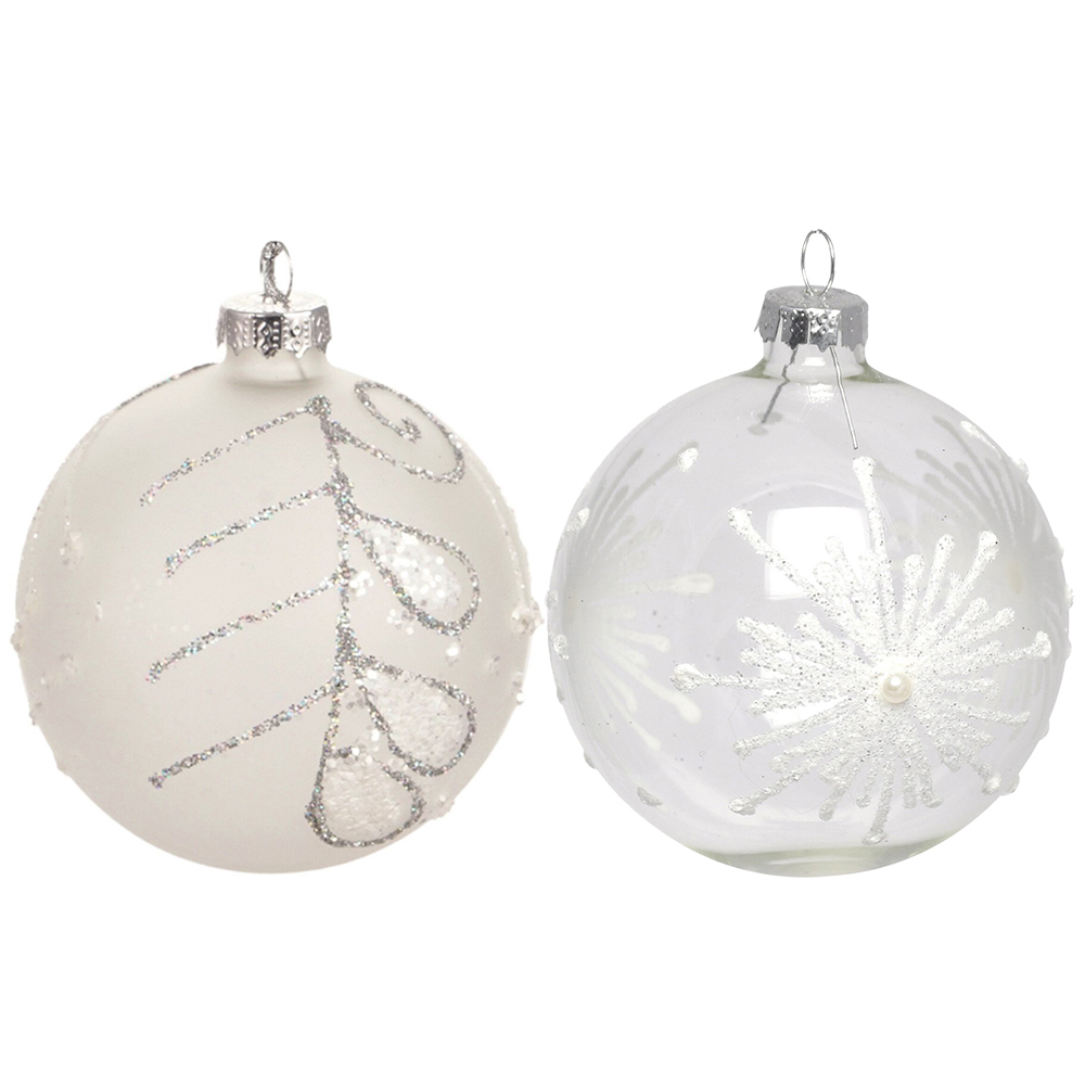 Midnight Fantasy White Glitter Pattern Clear Bauble Image 1