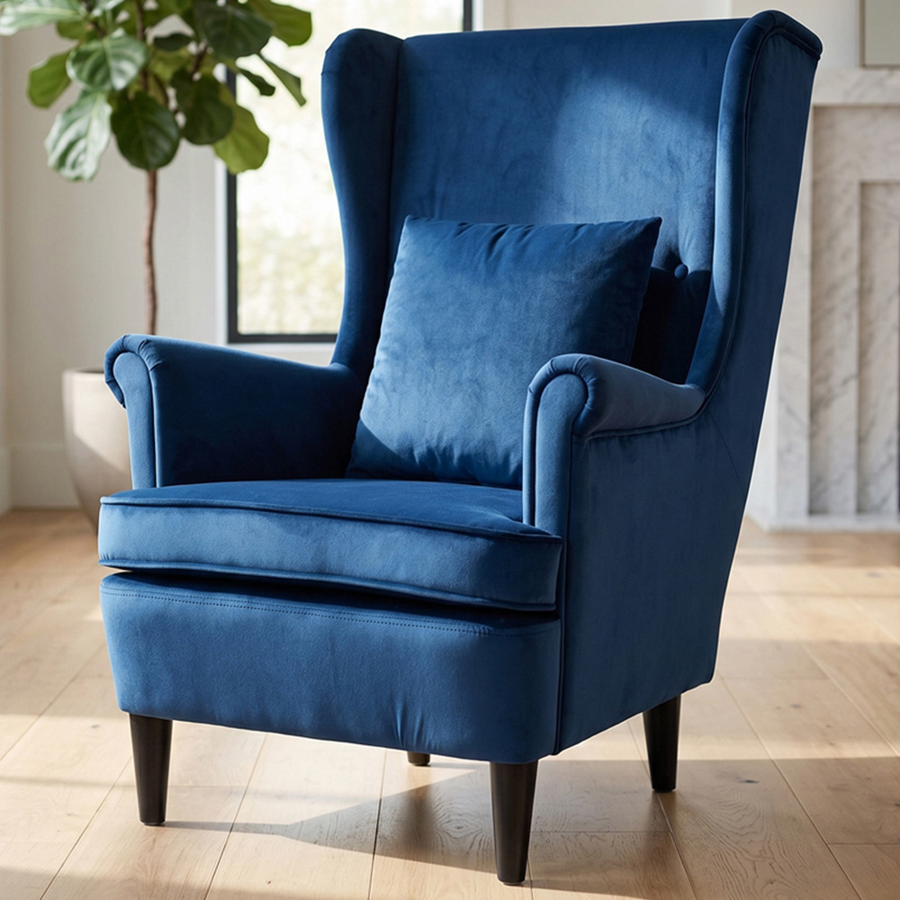 HOMCOM Blue Wingback Accent Chair Image 1