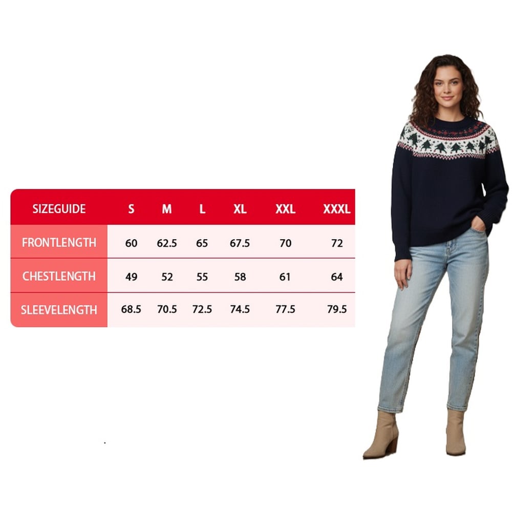 Noel Square Unisex Trees Crew Neck Christmas Jumper 2XL Navy Image 4