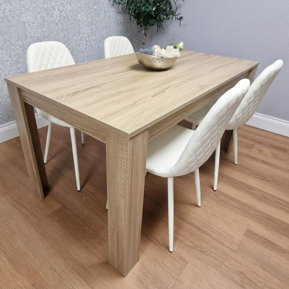 Kosy Koala 4 Seater Faux Leather Gem Pattern Dining Set Light Oak and White Image 1