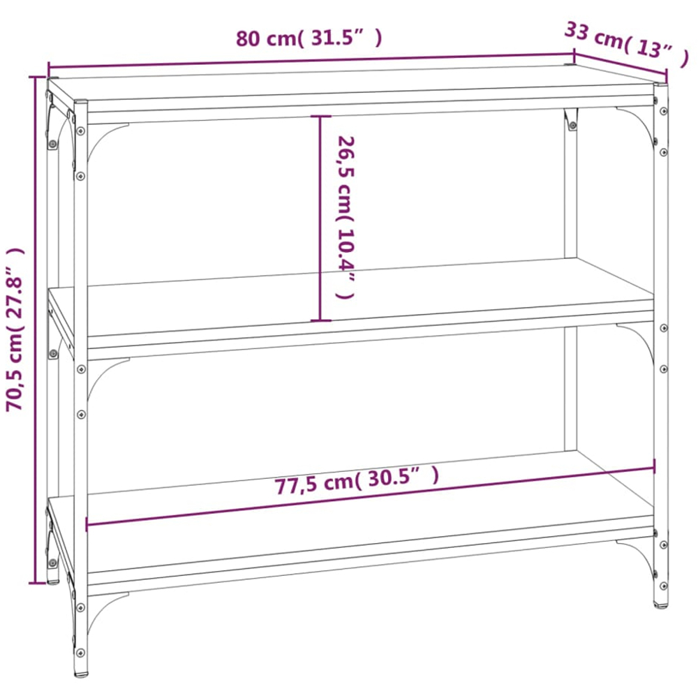 vidaXL 3 Shelf Smoked Oak Wood and Steel Bookcase Image 9