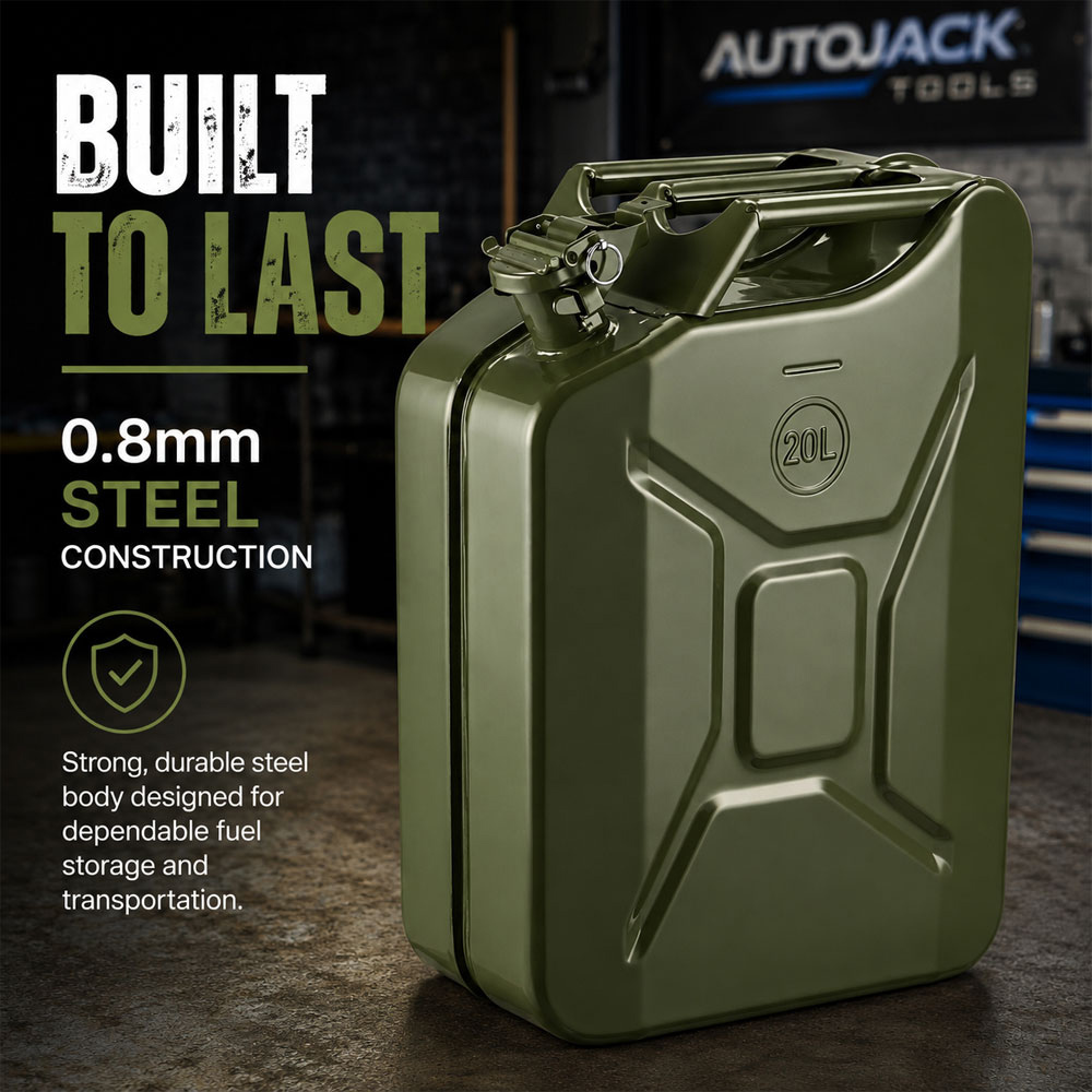 Autojack JC20L 20L Green Steel Heavy-Duty Triple Handle Jerry Can with Flexible Spout Image 2