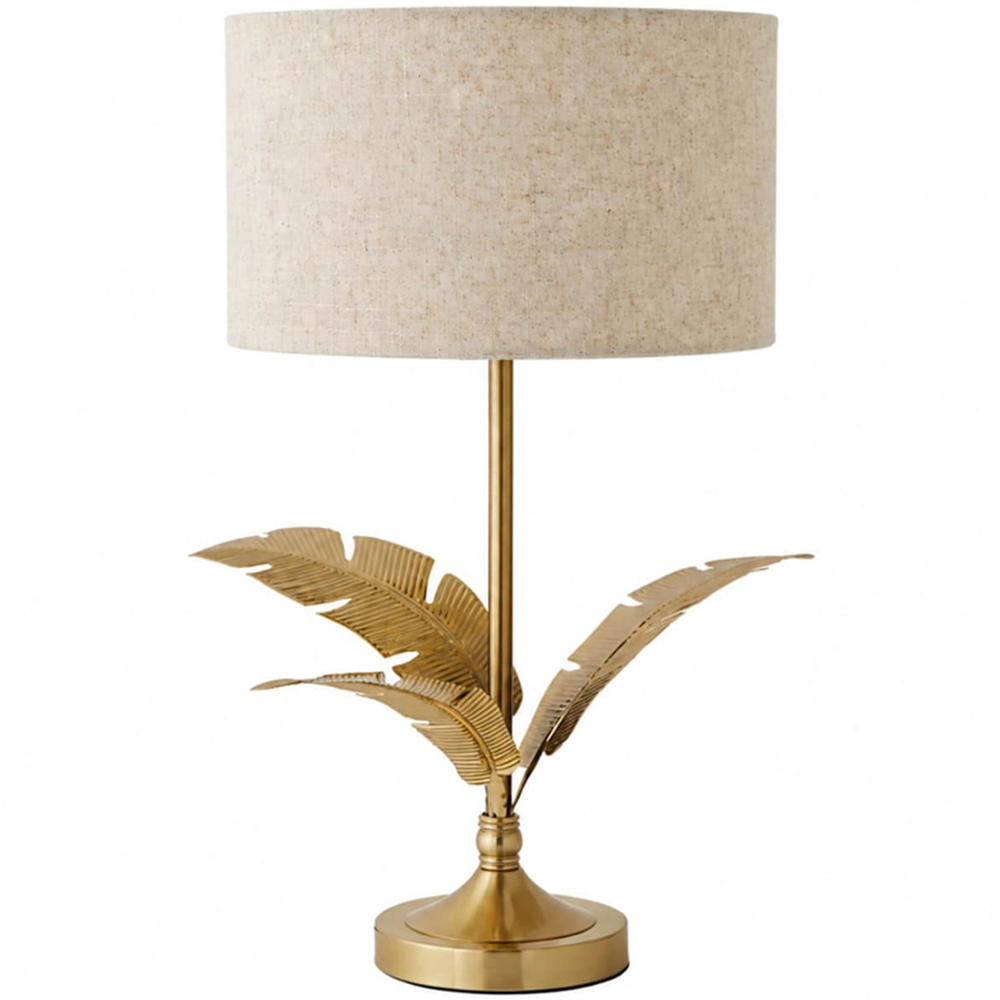 ValueLights Christina Linen Shade Gold Leaves Metal Table Lamp with Bulb Image 1