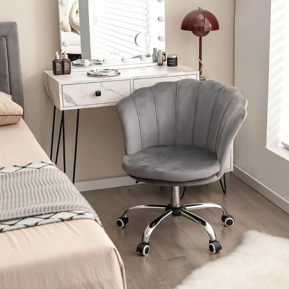 Costway Grey Velvet Office Chair Image 4
