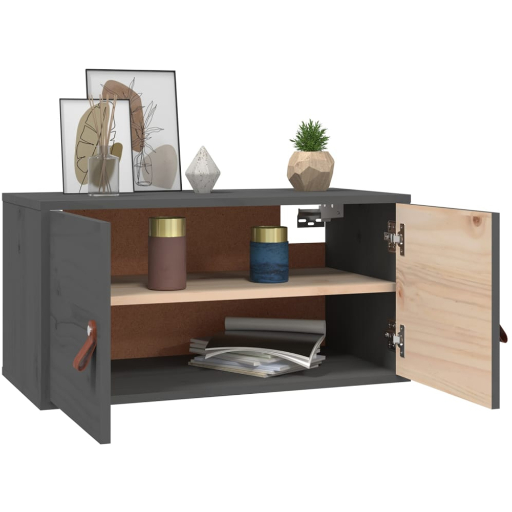 vidaXL 2 Door Grey Solid Pine Wood Wall Cabinet Set of 2 Image 7
