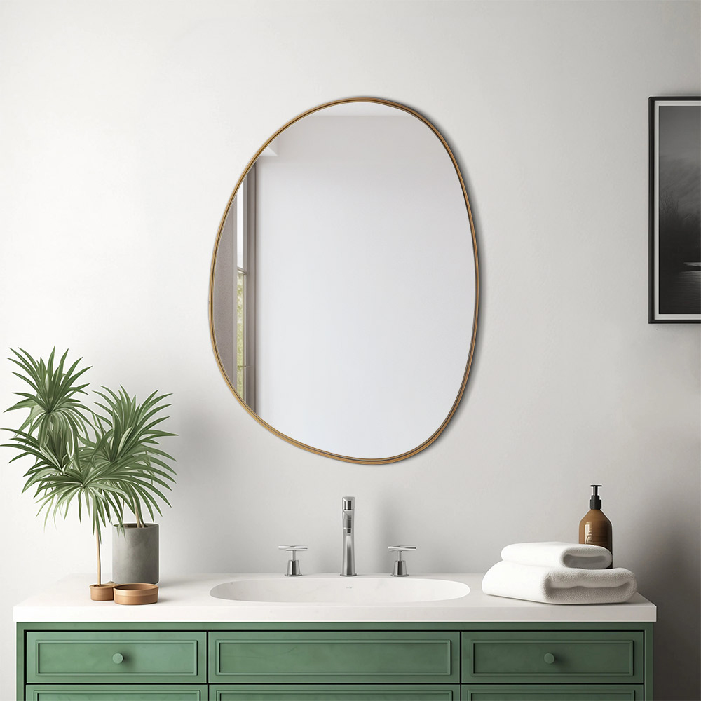 H&O Direct Decorative Gold Irregular Wall Mirror with Metal Frame 76cm Image 2