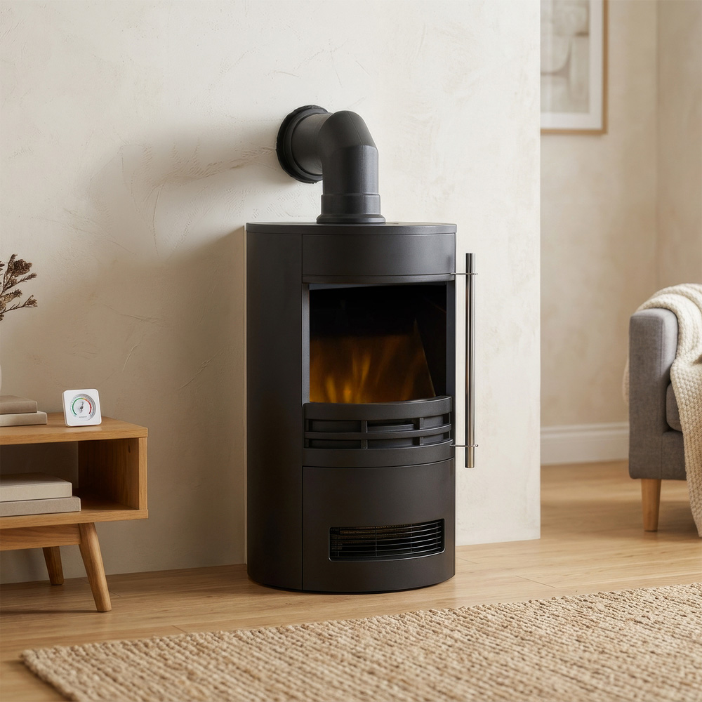 Sureflame Dunston Black Round Electric Stove with Angled Stove Image 2