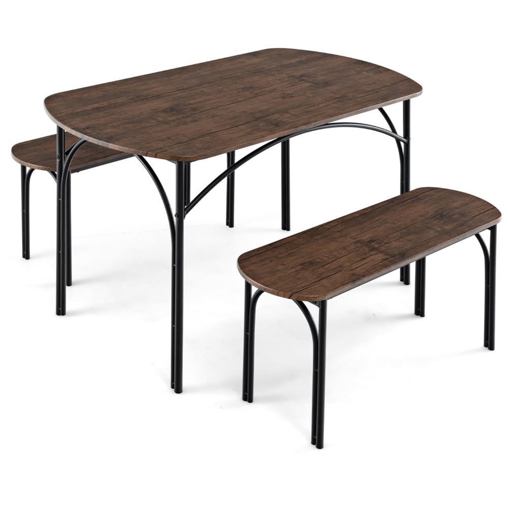 Costway 4 Seater Dining Bench Set Brown Image 2