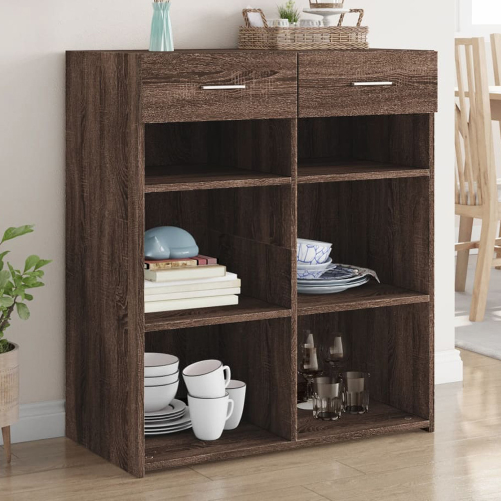 vidaXL 2 Drawer 6 Shelf Brown Oak Sideboard Image 1