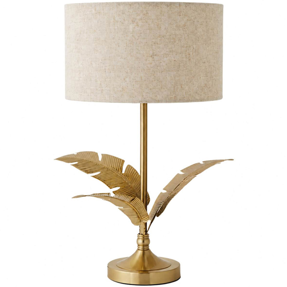 ValueLights Christina Linen Shade Gold Leaves Metal Floor Lamp with Bulb Image 1