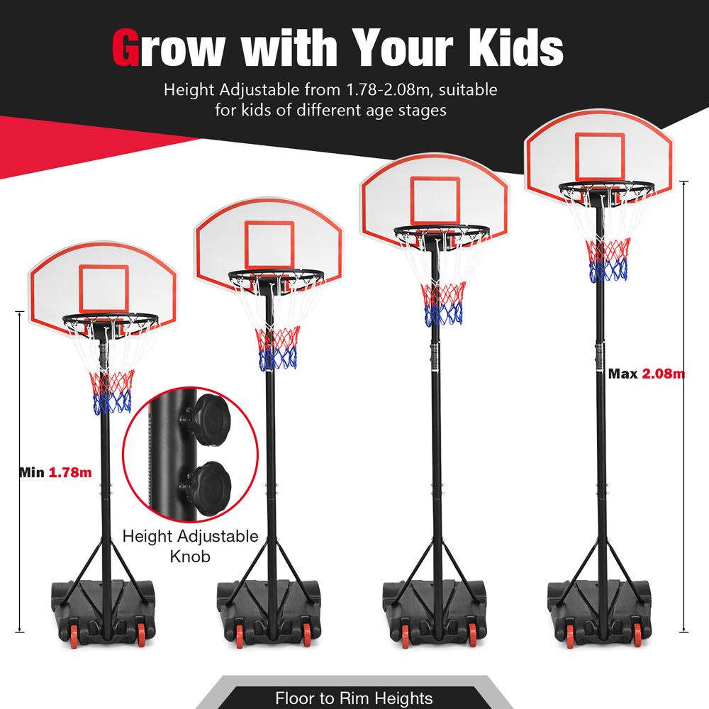 Costway Portable Basketball Hoop with Wheels and Backboard Image 8