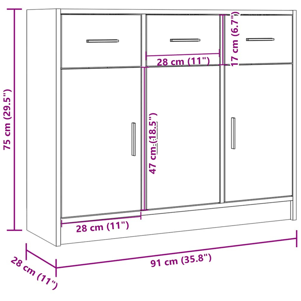 vidaXL 3 Door 3 Drawer Sonoma Oak Sideboard Image 9