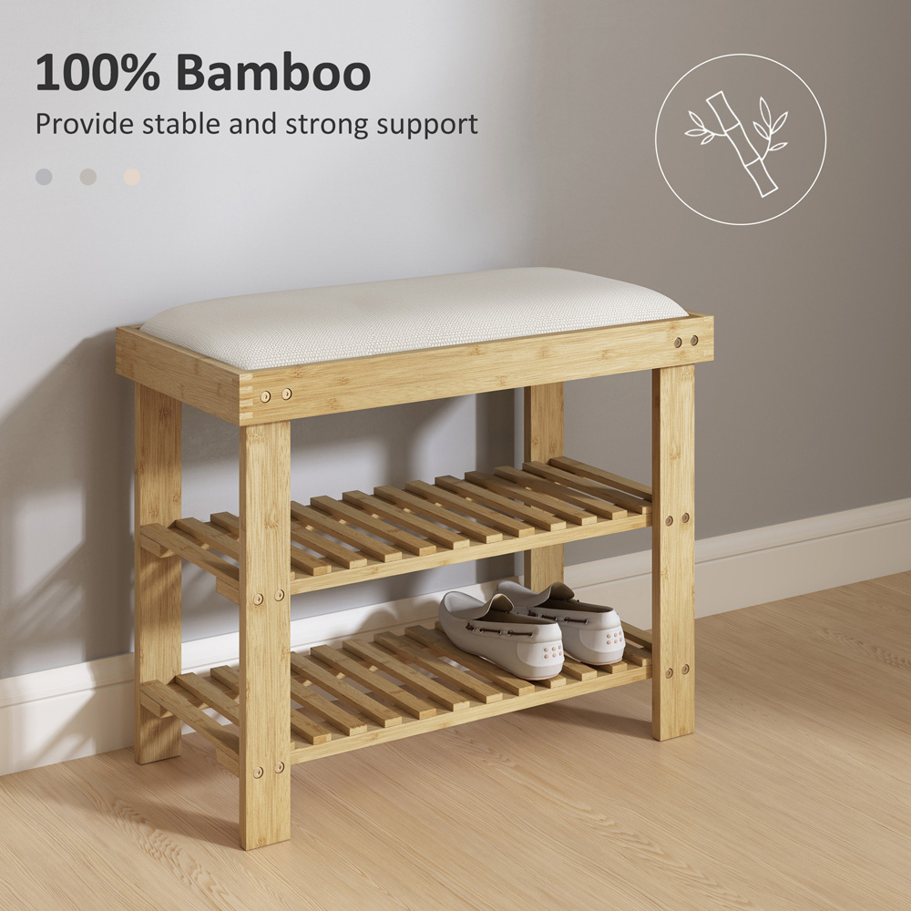 HOMCOM 2 Shelf Cream Bamboo Shoe Storage Bench Image 8