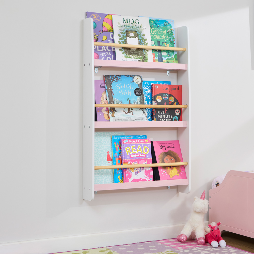 Liberty House Toys 3 Shelf White and Pink Kids Wall-Mounted Bookshelf Image 5