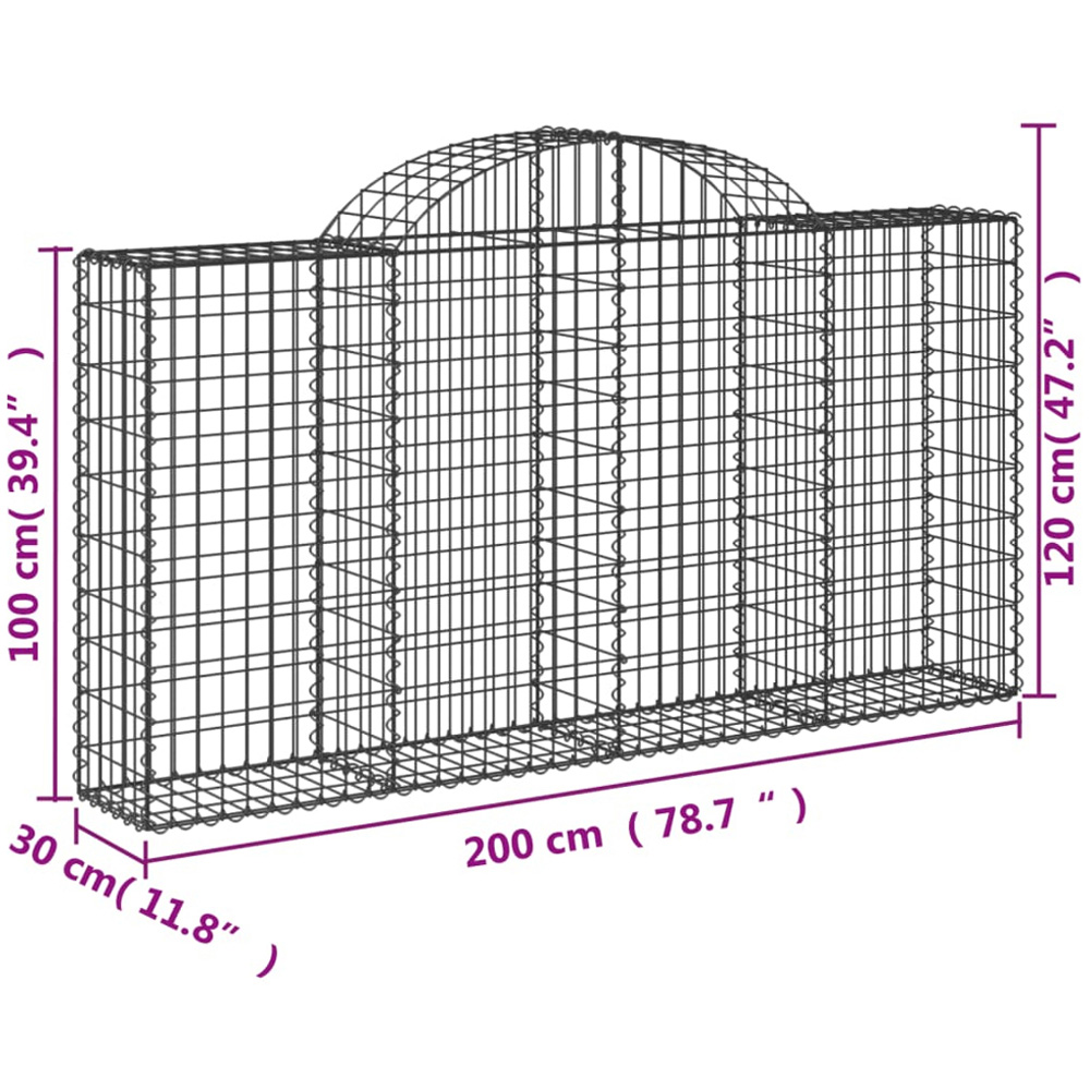 vidaXL Silver Galvanised Iron Arched Gabion Basket 200 x 30 x 100/120cm 7 Pack Image 5