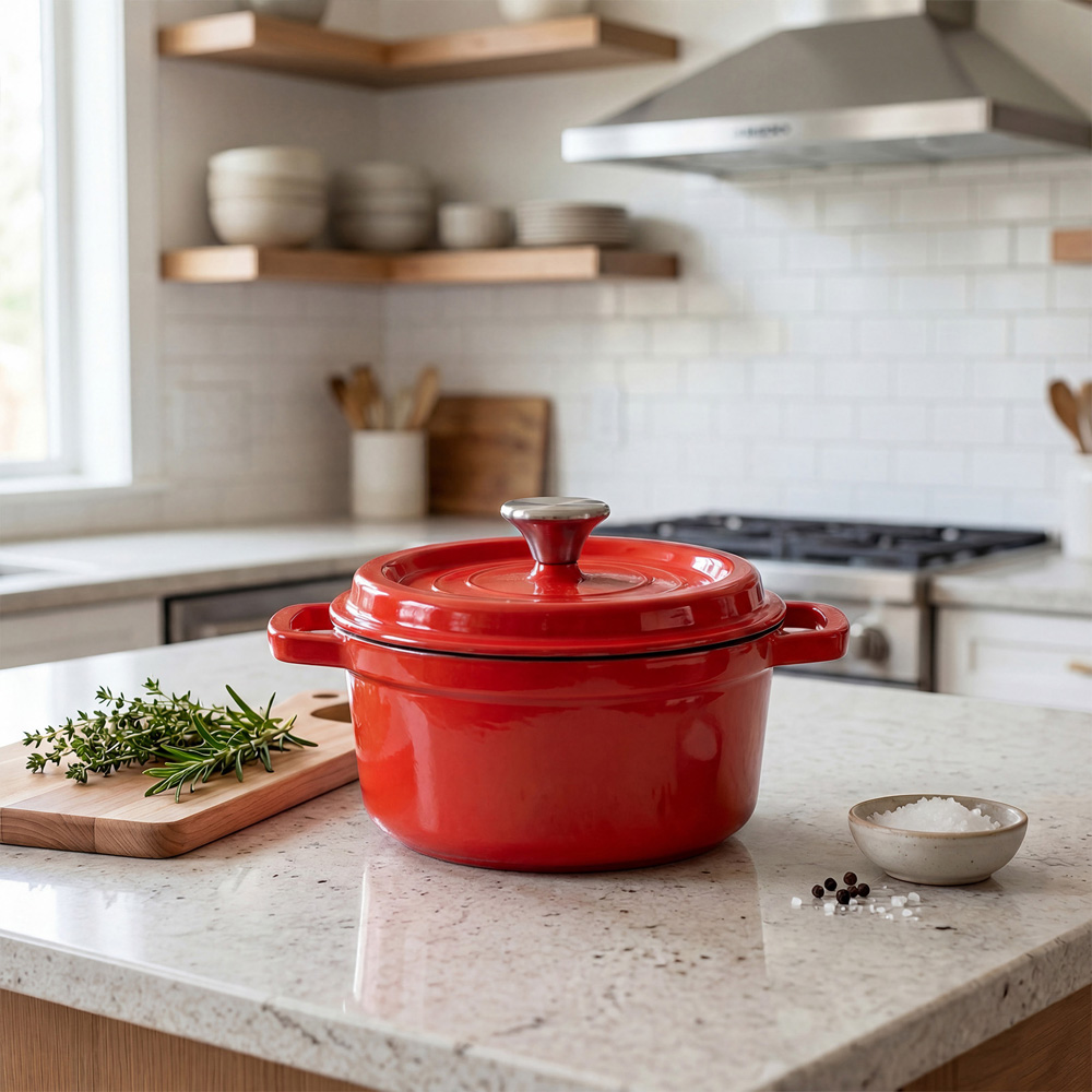 Living and Home 2.8L Red Enamelled Cast Iron Dutch Oven Image 2