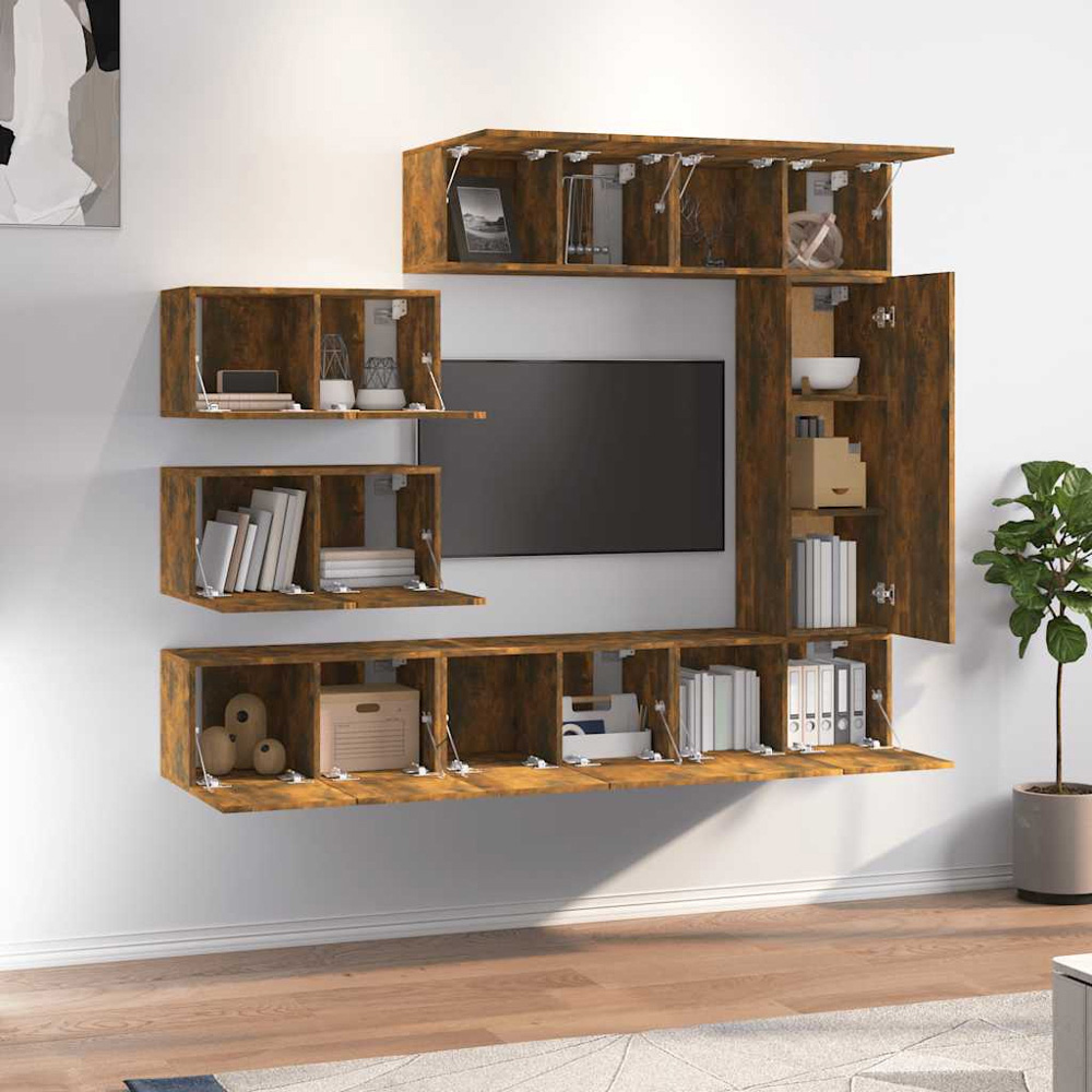 vidaXL 15 Door Smoked Oak Wall Mounted TV Cabinet Image 3