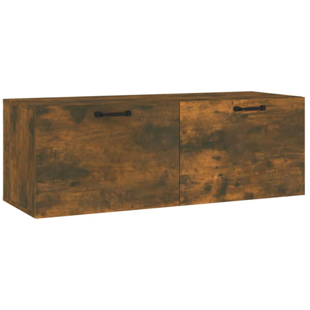 vidaXL 2 Compartment Smoked Oak Wall Cabinet with Black Handle Image 2