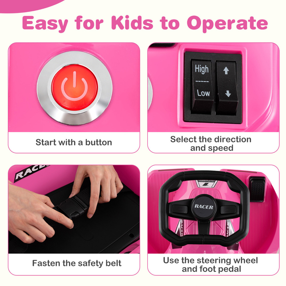 Costway Kids Pink Electric Ride On Cleaning Go Kart Race Car with Detachable Mop 12V Image 5
