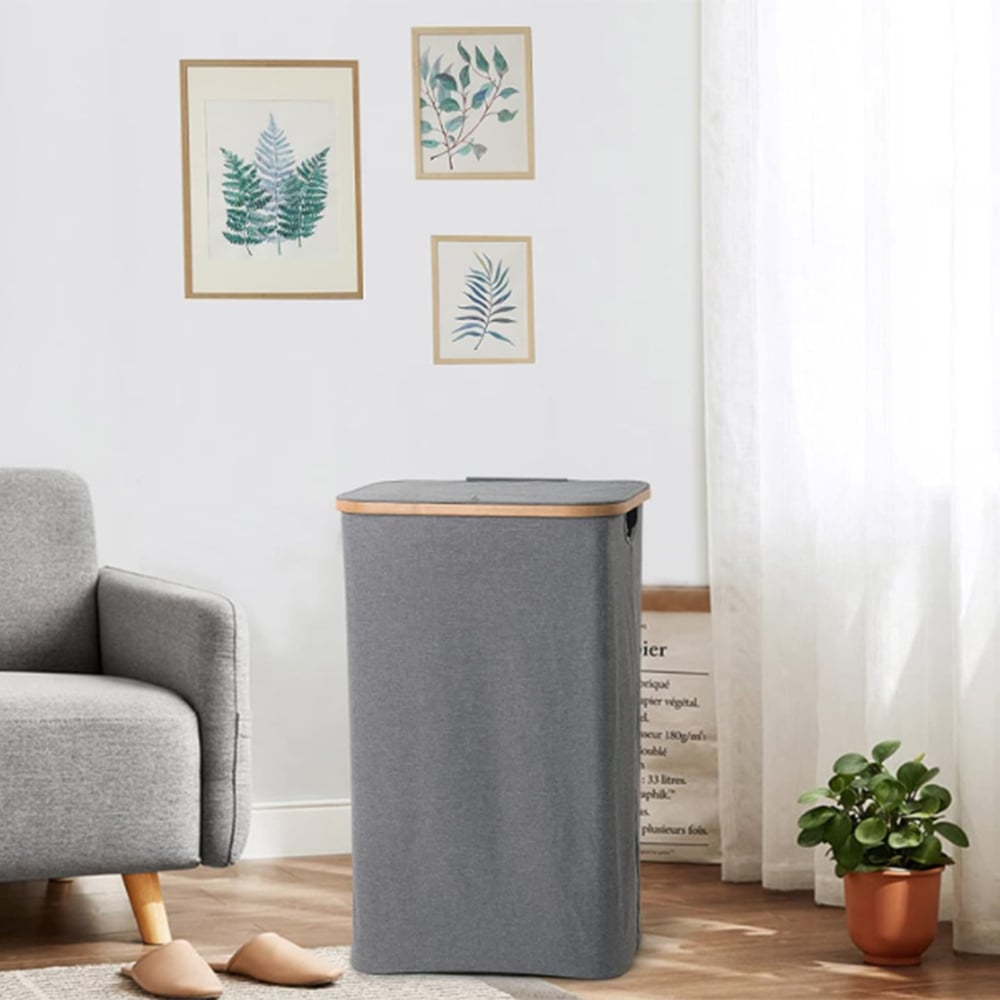 AMOS Eezy Grey Square Laundry Basket with Lid 100L Image 2