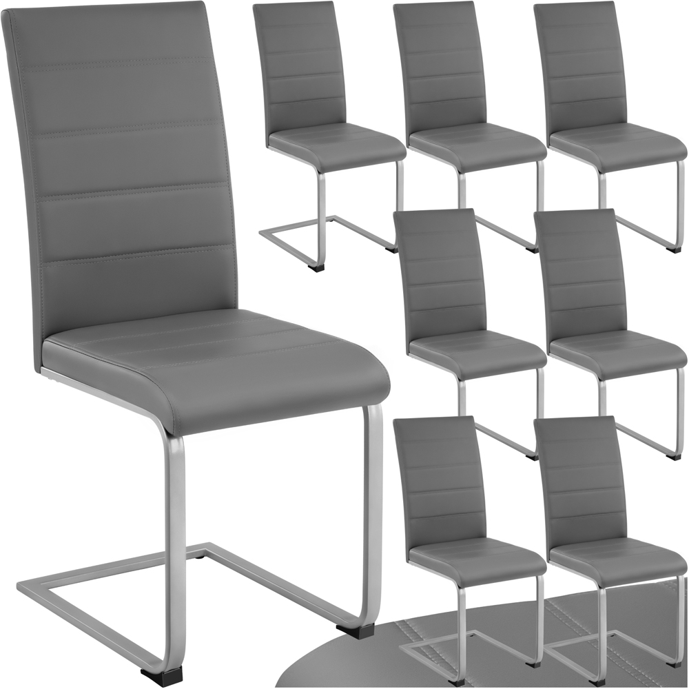 tectake Set of 8 Grey High Backrest Dining Chair Image 2