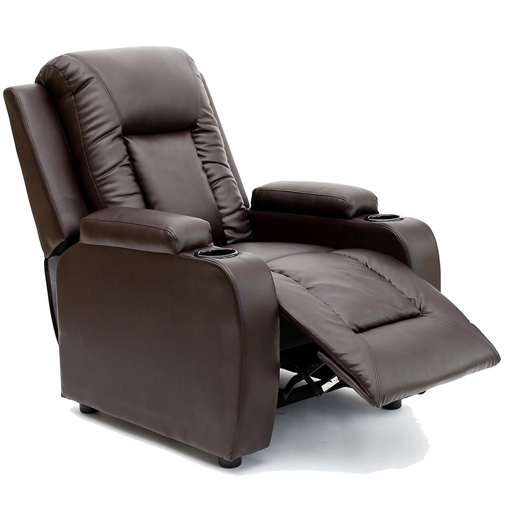 Furniture Online Oscar Brown Bonded Leather Pushback Recliner Chair with Cupholder Image 4