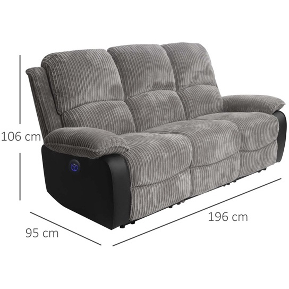 Comfy Living 5 Seater Grey Cord Fabric Electric Recliner Sofa Set Image 9