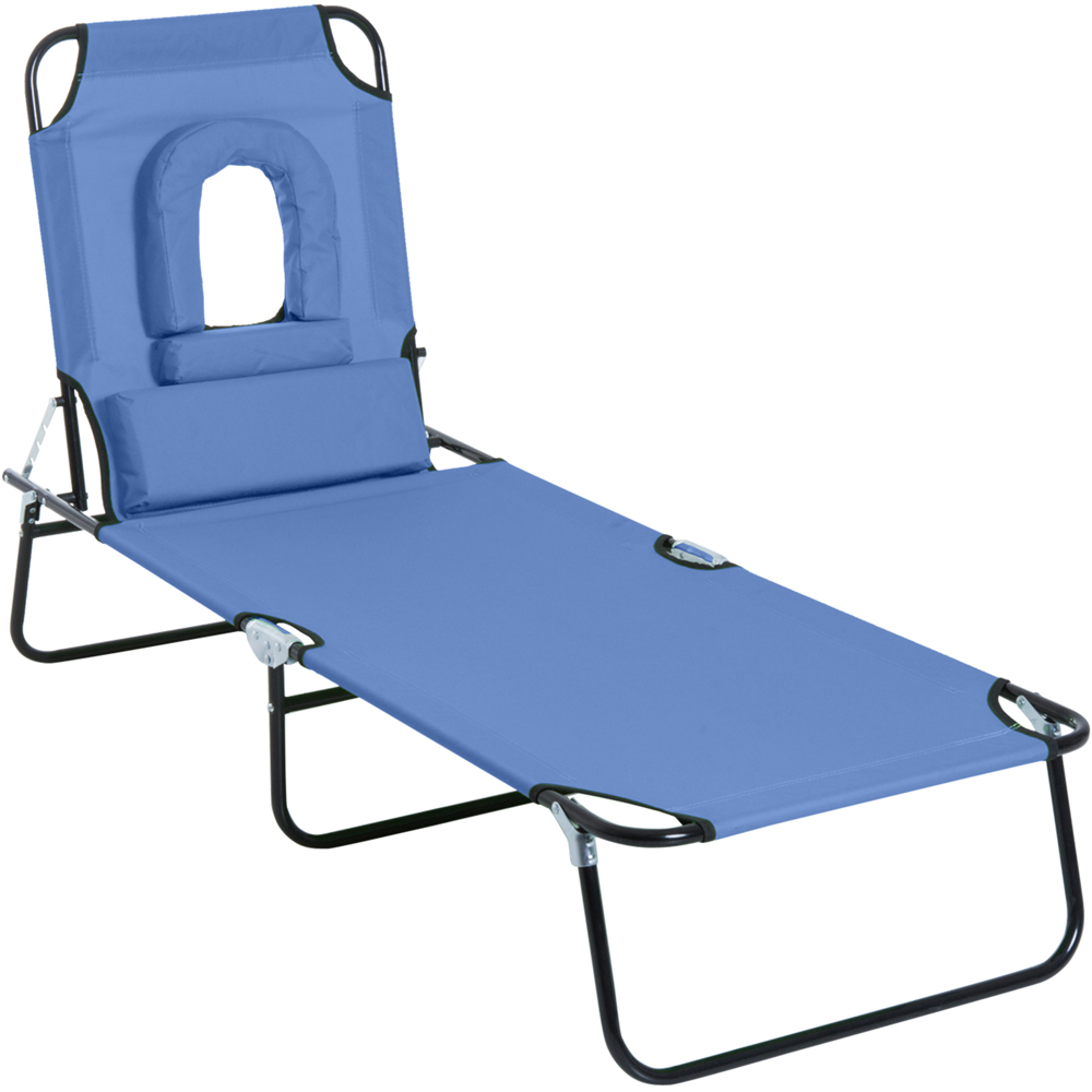 Outsunny Blue Foldable Sun Lounger with Reading Hole Image 2