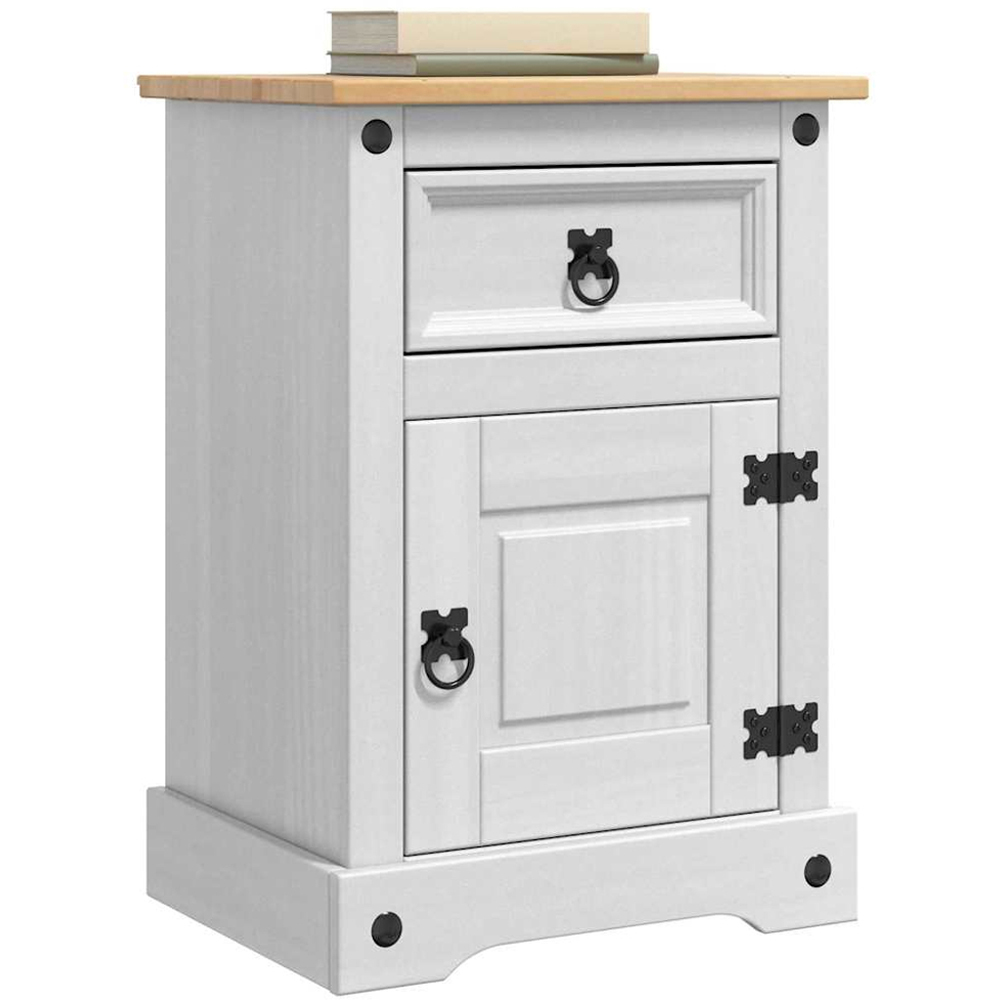 vidaXL Corona Single Door Single Drawer White Solid Pine Wood Wide Bedside Table Image 3